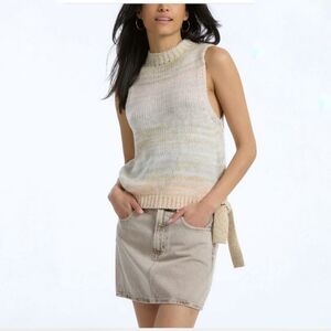 525 America Ombre Tie Tank Top Sweater Womens Medium Pink Gray Beige